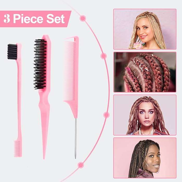 SWEET VIEW 3 Pcs Slick Back Hair Brush, Rat Tail Comb, Edge | Bristle Brush, Hair Accessories for Girls, Kids, Toddlers Sleek Ponytail/Bun, Edge Control and Smoothing Baby Hair & Flyaways - Image 6