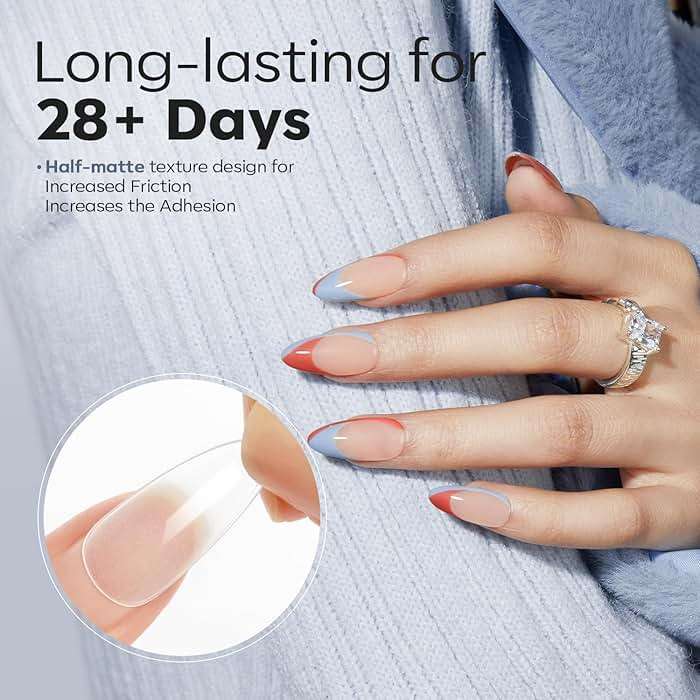 Modelones Almond Fake Nail Tips -510Pcs Medium Soft Gel Nail Tips Almond Shape Pre Etched Half Matte Full Cover Clear Acrylic Gel Kit False Press on for Extension Manicure Salon DIY at Home 15 Sizes - Image 3