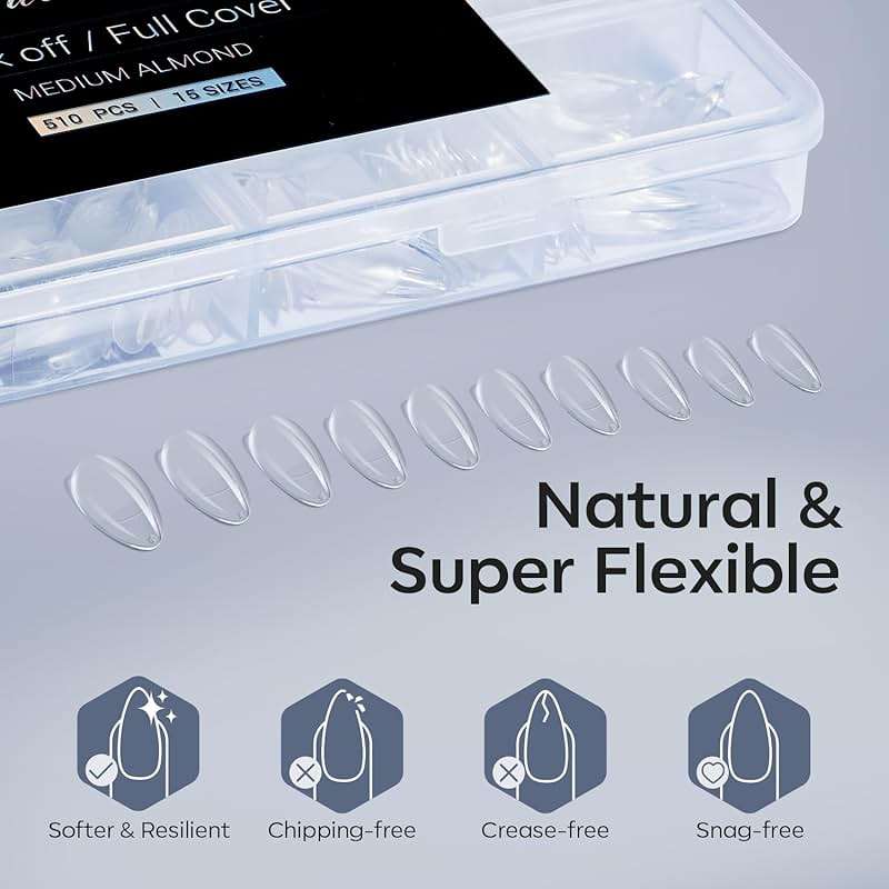 Modelones Almond Fake Nail Tips -510Pcs Medium Soft Gel Nail Tips Almond Shape Pre Etched Half Matte Full Cover Clear Acrylic Gel Kit False Press on for Extension Manicure Salon DIY at Home 15 Sizes - Image 5