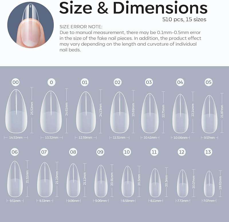 Modelones Almond Fake Nail Tips -510Pcs Medium Soft Gel Nail Tips Almond Shape Pre Etched Half Matte Full Cover Clear Acrylic Gel Kit False Press on for Extension Manicure Salon DIY at Home 15 Sizes - Image 6