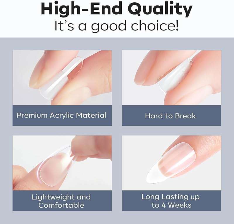 Modelones Almond Fake Nail Tips -510Pcs Medium Soft Gel Nail Tips Almond Shape Pre Etched Half Matte Full Cover Clear Acrylic Gel Kit False Press on for Extension Manicure Salon DIY at Home 15 Sizes - Image 8