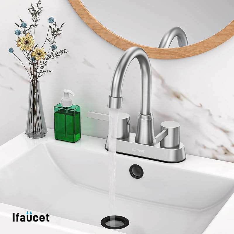 Bathroom Faucets, Bathroom Faucet 3 Hole, Bathroom Sink Faucet, Faucet for Sink 4 Inch 2 Handle Centerset, Lead-Free, with Copper Pop Up Drain (Brushed Nickel) - Image 2