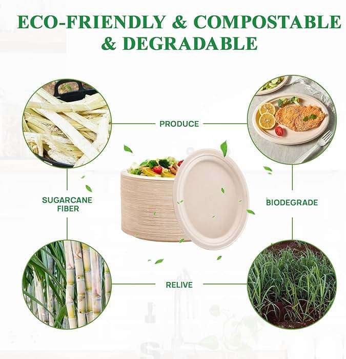 Vplus 100% Compostable Oval Paper Plates 12 inch 120 Pack Super Strong Disposable Dinner Plates Natural Biodegradable Eco-Friendly Sugarcane Plates for BBQ, Party, Gathering, and Picnic - Image 4