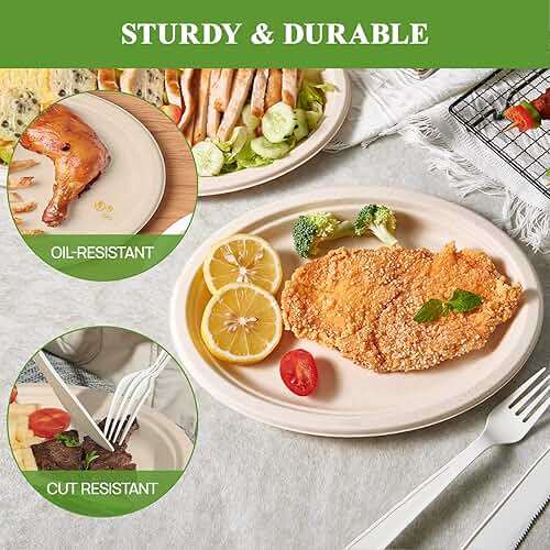 Vplus 100% Compostable Oval Paper Plates 12 inch 120 Pack Super Strong Disposable Dinner Plates Natural Biodegradable Eco-Friendly Sugarcane Plates for BBQ, Party, Gathering, and Picnic - Image 5
