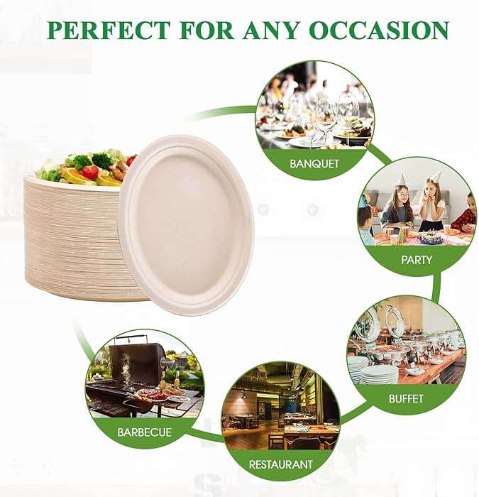 Vplus 100% Compostable Oval Paper Plates 12 inch 120 Pack Super Strong Disposable Dinner Plates Natural Biodegradable Eco-Friendly Sugarcane Plates for BBQ, Party, Gathering, and Picnic - Image 6