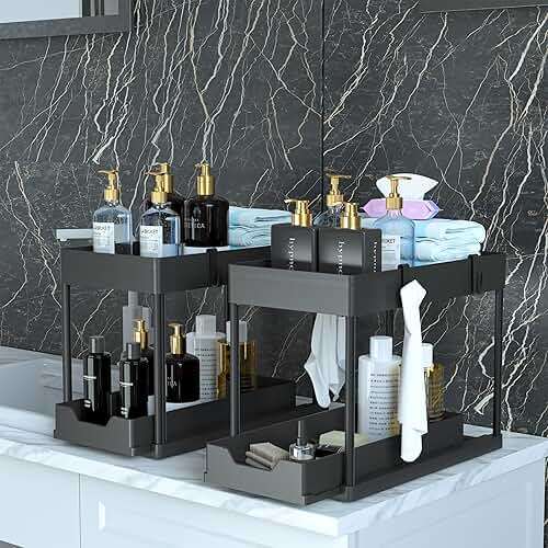DEKAVA Under Sink Organizer 2 Pack, Bathroom Cabinet Organizer, 2 Tier Sliding Cabinet Basket Organizer Drawer, Multi-Purpose Bath Collection Baskets for Bathroom (Black) - Image 3