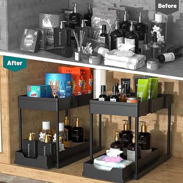 DEKAVA Under Sink Organizer 2 Pack, Bathroom Cabinet Organizer, 2 Tier Sliding Cabinet Basket Organizer Drawer, Multi-Purpose Bath Collection Baskets for Bathroom (Black) - Image 5