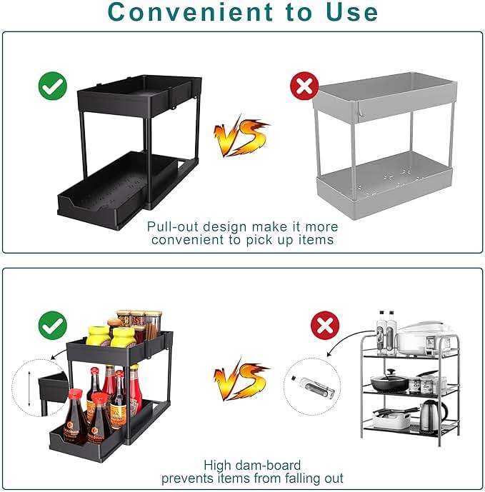 DEKAVA Under Sink Organizer 2 Pack, Bathroom Cabinet Organizer, 2 Tier Sliding Cabinet Basket Organizer Drawer, Multi-Purpose Bath Collection Baskets for Bathroom (Black) - Image 8