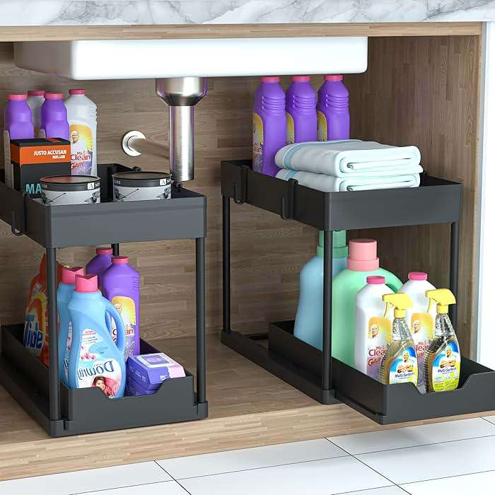 DEKAVA Under Sink Organizer 2 Pack, Bathroom Cabinet Organizer, 2 Tier Sliding Cabinet Basket Organizer Drawer, Multi-Purpose Bath Collection Baskets for Bathroom (Black) - Image 9
