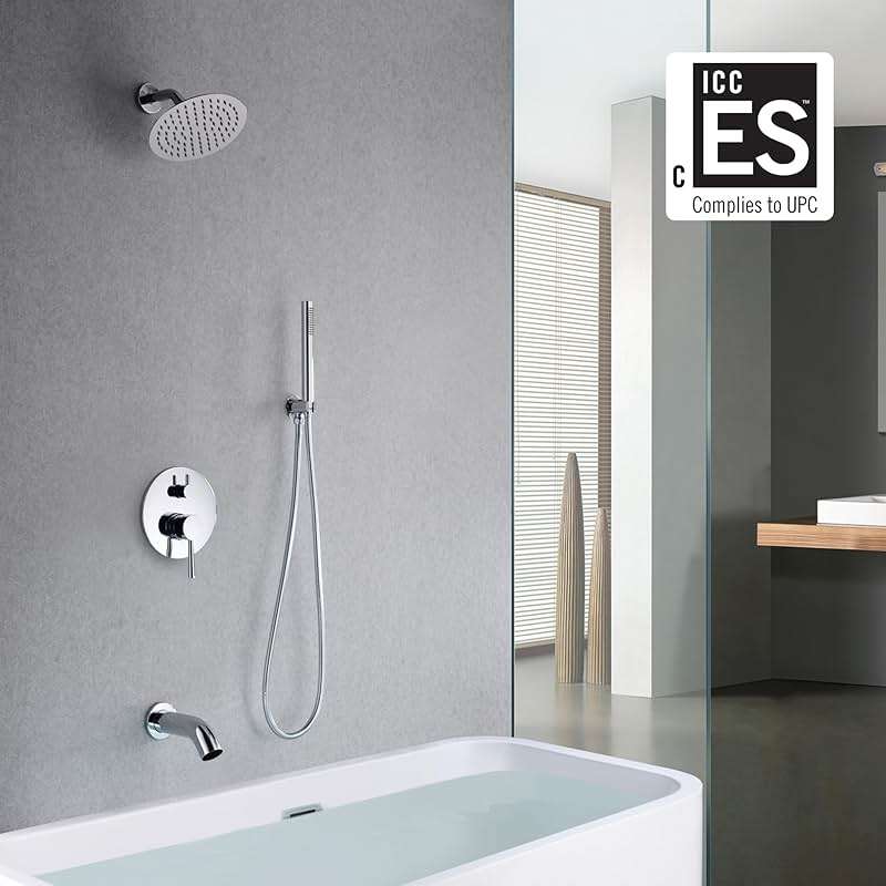 sumerain Rain Shower System with Tub Spout, Tub Shower Faucet Set with 8 inches Shower Head and Hand Shower, Valve Included Chrome - Image 2