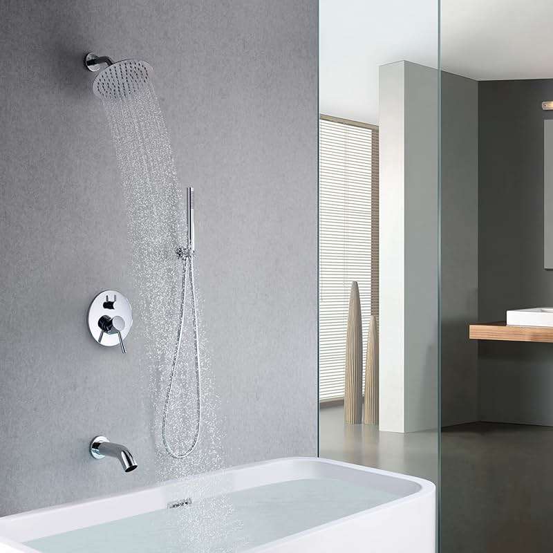 sumerain Rain Shower System with Tub Spout, Tub Shower Faucet Set with 8 inches Shower Head and Hand Shower, Valve Included Chrome - Image 4