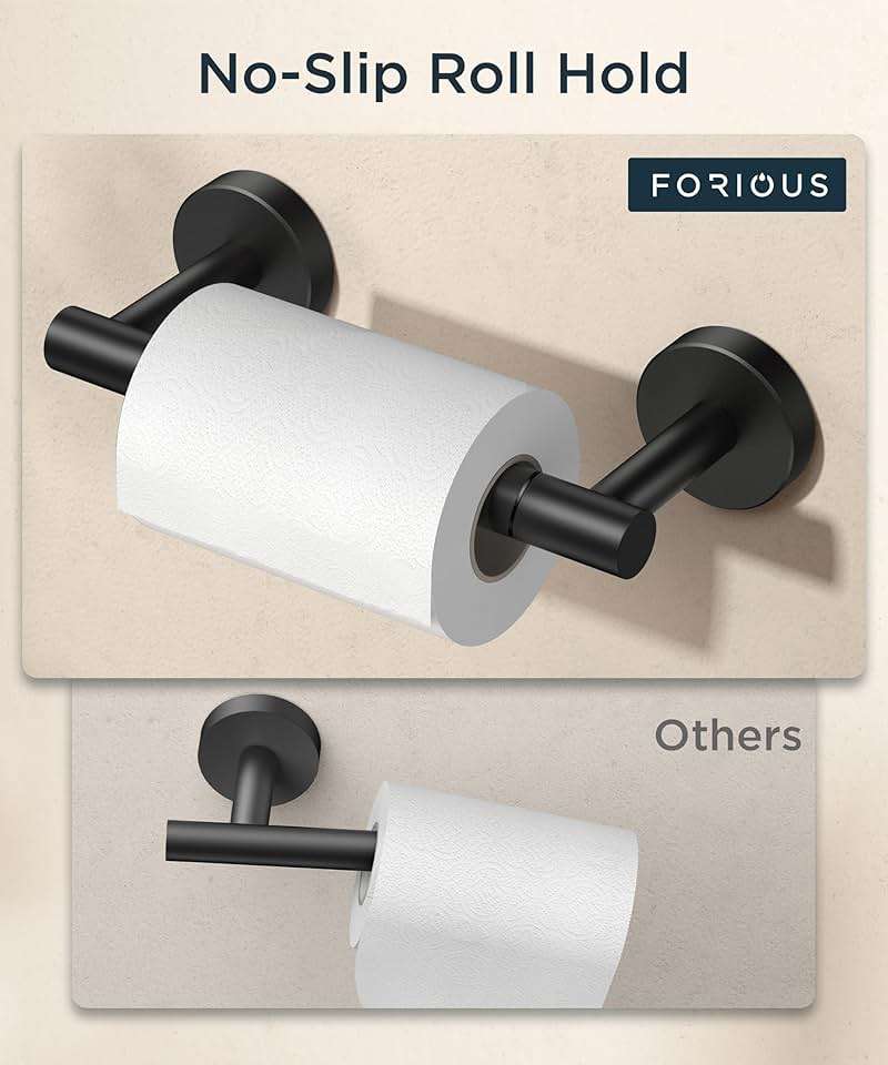 FORIOUS Toilet Paper Holder Wall Mount, Stainless Steel Rustproof Double Post Pivoting Tissue Roll Holder for Bathroom, Commercial Toilet Paper Dispenser, Matte Black - Image 6