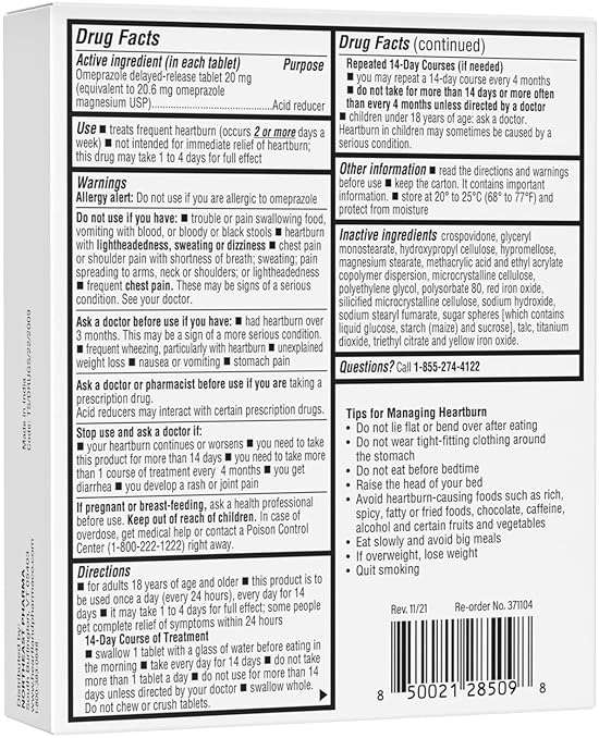 Heartland Pharma | Omeprazole 20mg | Heartburn Relief Medicine | Delayed Release Acid Reducer Tablet | Antacid Tablets for Acid Reflux | 42 Count | 2-Pack - Image 2