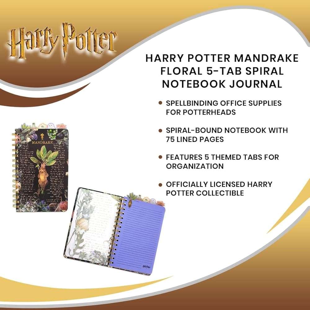 Harry Potter Mandrake Floral 5-Tab Spiral Notebook | 75-Page Bound Sketchbook Journal, Work Memo Notepad With Lined Paper, Travel Diary Writing | Home School Supplies For College, Business - Image 6