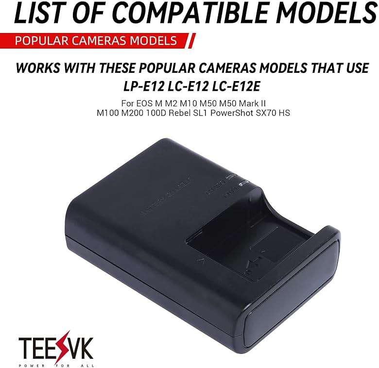 LC-E12 Battery Quick Charger for Canon: for LP-E12 LC-E12E Battery EOS M M2 M10 M50 M50 Mark II M100 M200 100D Rebel SL1 PowerShot SX70 HS Cameras - Image 6