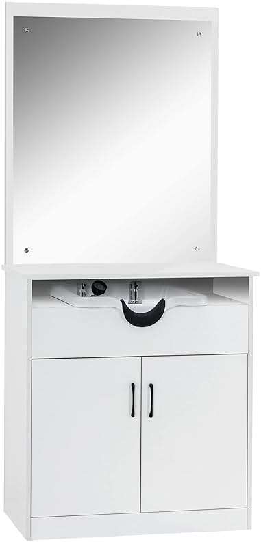 BarberPub Backwash Shampoo Bowl Sink Chair Station with Mirror Salon Styling Cabinet Spa Equipment 3130 (White) - Image 1