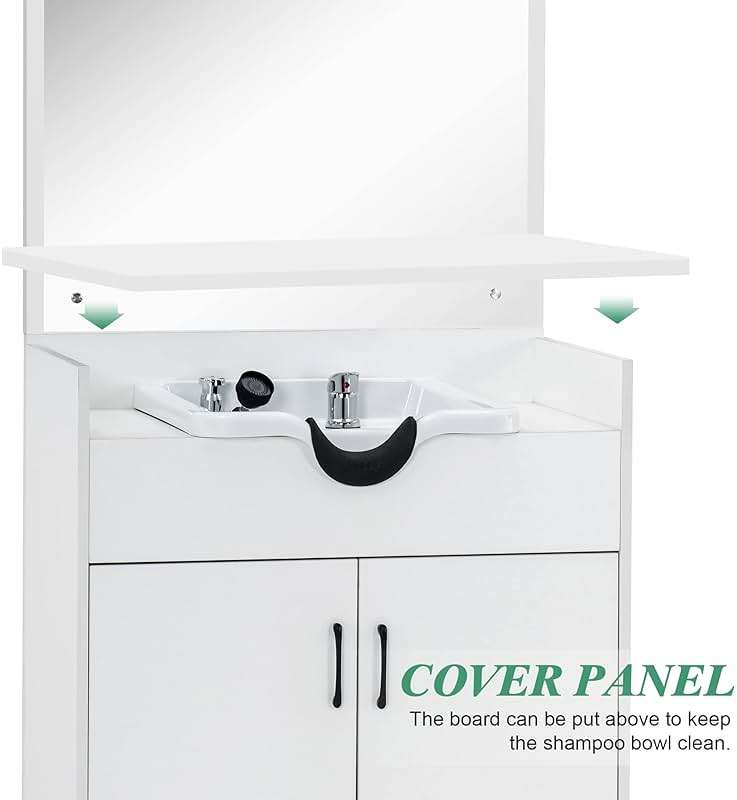 BarberPub Backwash Shampoo Bowl Sink Chair Station with Mirror Salon Styling Cabinet Spa Equipment 3130 (White) - Image 6