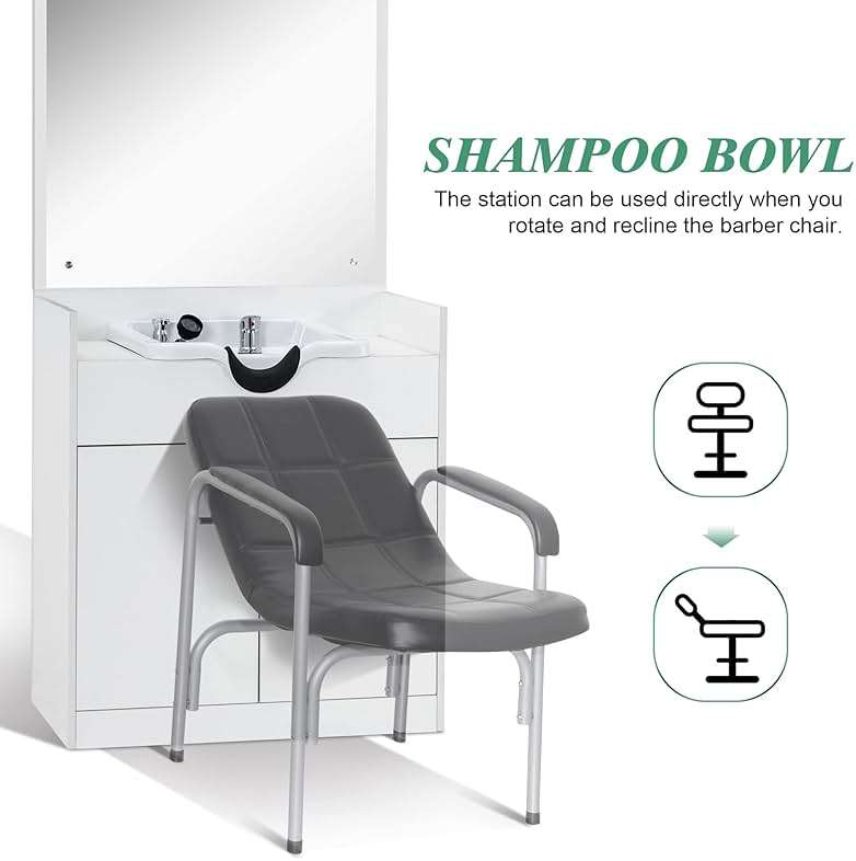 BarberPub Backwash Shampoo Bowl Sink Chair Station with Mirror Salon Styling Cabinet Spa Equipment 3130 (White) - Image 7