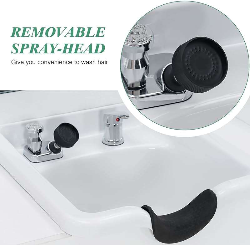 BarberPub Backwash Shampoo Bowl Sink Chair Station with Mirror Salon Styling Cabinet Spa Equipment 3130 (White) - Image 8