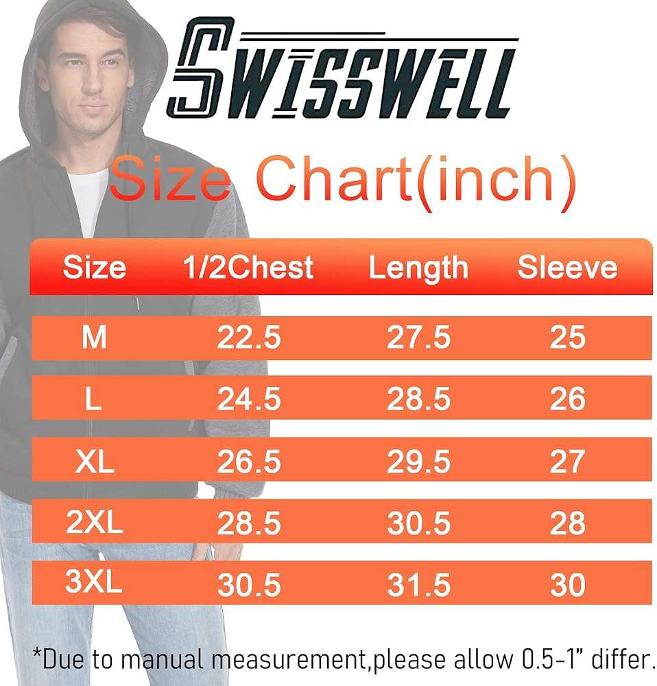 SWISSWELL Men Zip Up Hoodies Sherpa Lined Jacket Heavyweight Fleece Sweatshirt Winter Warm Hooded Coat - Image 6