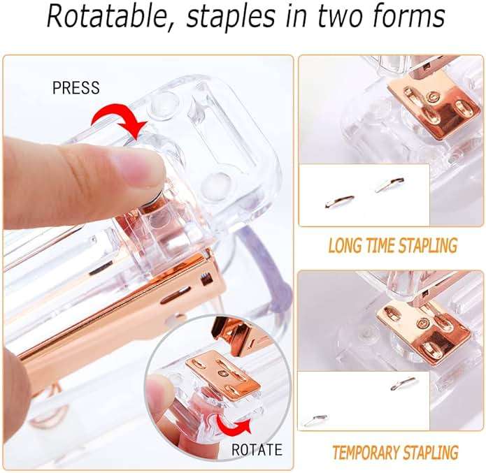 Rose Gold Office Supplies and Accessories, Acrylic Stapler, Staple Remover, Tape Holder, Ballpoint Pen, Scissor, Binder Clips, Staples, Phone Holder, Ruler, Transparent Glue and 300 Notes - Image 3