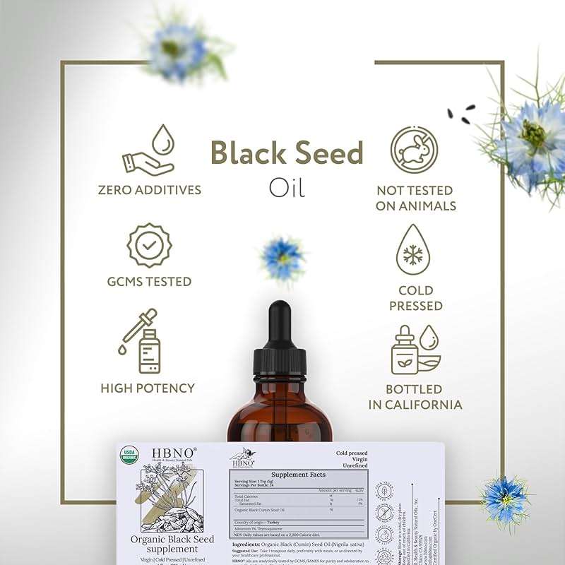 HBNO Organic Black Seed Oil - Huge 4oz (120ml) Glass Bottle Value Size - USDA Certified Organic Black Seed Oil, Cold Pressed for Face, Body, Lips, Shampoo & Conditioner - Image 5