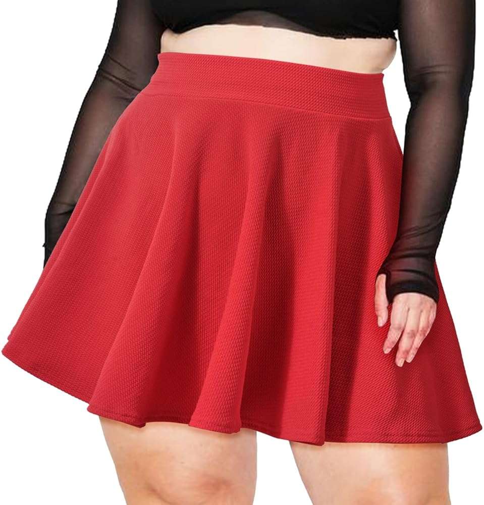 Moon Wood Women's Plus Size Skater Skirt High Waisted Stretchy Flowy Flared Summer Casual Basic Mini Skirts for Daily - Image 1