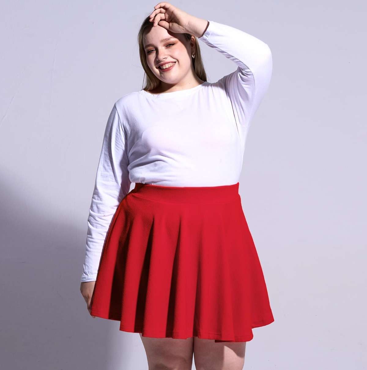 Moon Wood Women's Plus Size Skater Skirt High Waisted Stretchy Flowy Flared Summer Casual Basic Mini Skirts for Daily - Image 5