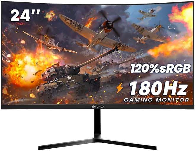 CRUA 24” Curved Gaming Monitor, 180Hz/144Hz FHD 1080P, Support 120% sRGB, AMD FreeSync, Low Motion Blur, Wall Mount Installs Compatible, for Office and Games(HDMI 1.4 & DP 1.2) – Black - Image 1