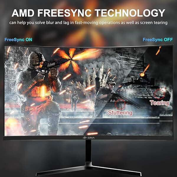CRUA 24” Curved Gaming Monitor, 180Hz/144Hz FHD 1080P, Support 120% sRGB, AMD FreeSync, Low Motion Blur, Wall Mount Installs Compatible, for Office and Games(HDMI 1.4 & DP 1.2) – Black - Image 3