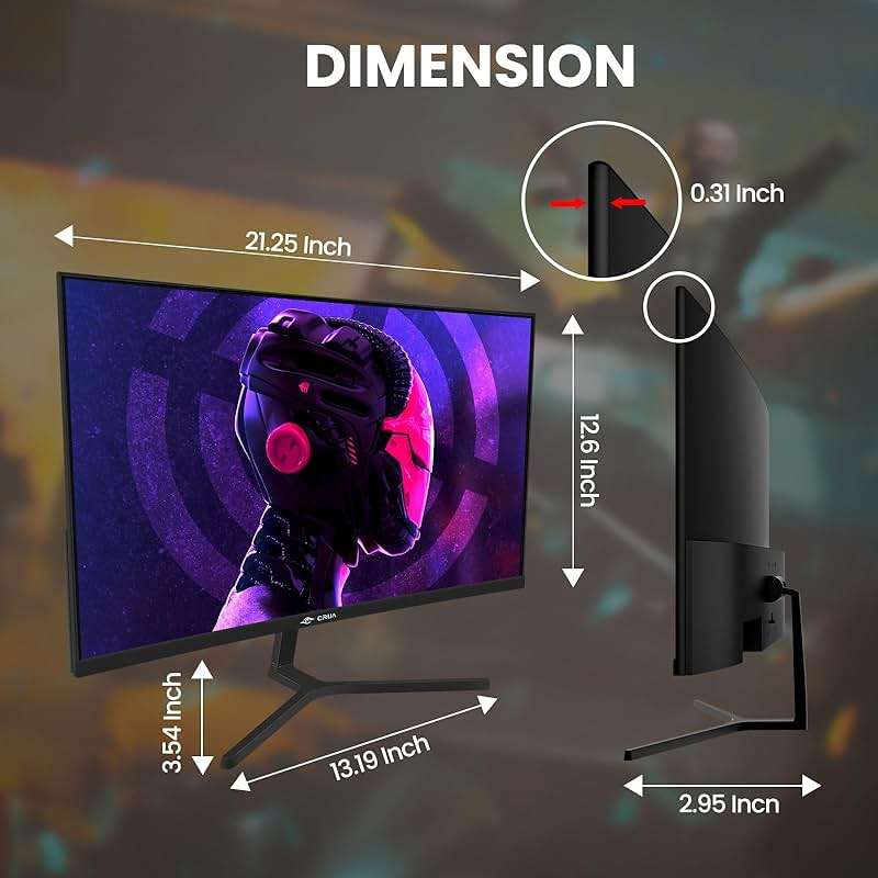 CRUA 24” Curved Gaming Monitor, 180Hz/144Hz FHD 1080P, Support 120% sRGB, AMD FreeSync, Low Motion Blur, Wall Mount Installs Compatible, for Office and Games(HDMI 1.4 & DP 1.2) – Black - Image 6