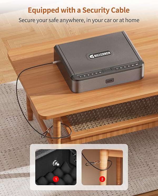 BILLCONCH Gun Safe for Handgun - Biometric Gun Safe 4 Ways Quick Access with Fingerprint/Full-digital Keypad/Key/APP Lock Handgun Pistol Safe for Nightstand Bedside Home - Image 4