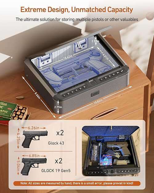 BILLCONCH Gun Safe for Handgun - Biometric Gun Safe 4 Ways Quick Access with Fingerprint/Full-digital Keypad/Key/APP Lock Handgun Pistol Safe for Nightstand Bedside Home - Image 5