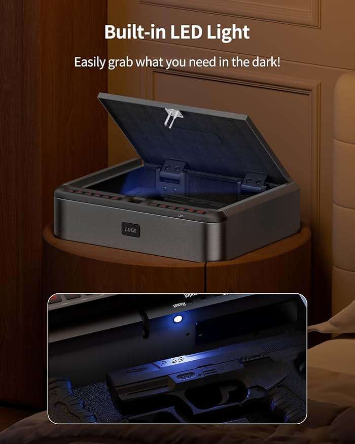 BILLCONCH Gun Safe for Handgun - Biometric Gun Safe 4 Ways Quick Access with Fingerprint/Full-digital Keypad/Key/APP Lock Handgun Pistol Safe for Nightstand Bedside Home - Image 6