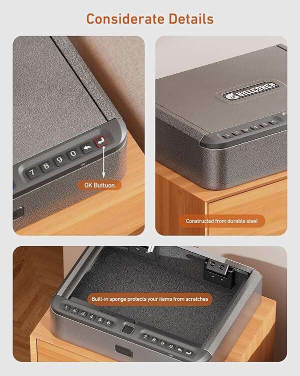 BILLCONCH Gun Safe for Handgun - Biometric Gun Safe 4 Ways Quick Access with Fingerprint/Full-digital Keypad/Key/APP Lock Handgun Pistol Safe for Nightstand Bedside Home - Image 10