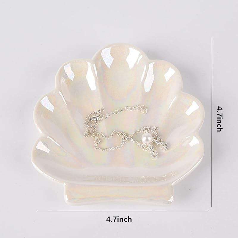 TIGERMILLION Shell Trinket Dish, Ceramic Ring Holder/Jewelry Tray, Cute Organizer Plate Vanity Decorations Accessories for Home Décor Bathroom Valentine's Christmas Birthday Mothers Day Gift for Women - Image 3
