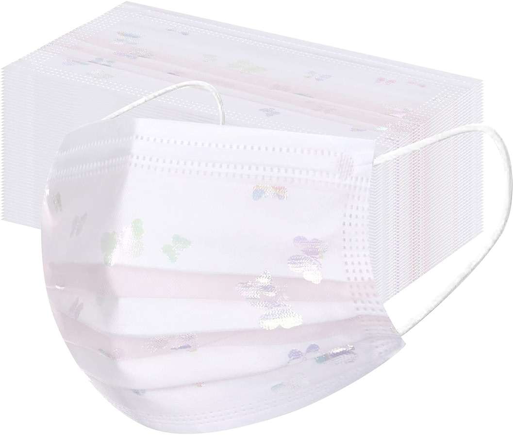 50 Pcs 4 ply Disposable Face_Masks for Adult Non-Woven Fabric White Lace Floral - Sequin Net Yarn Flowers Pattern Suitable for Holiday Home and Outdoor - Image 1