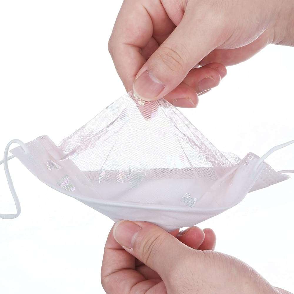 50 Pcs 4 ply Disposable Face_Masks for Adult Non-Woven Fabric White Lace Floral - Sequin Net Yarn Flowers Pattern Suitable for Holiday Home and Outdoor - Image 5