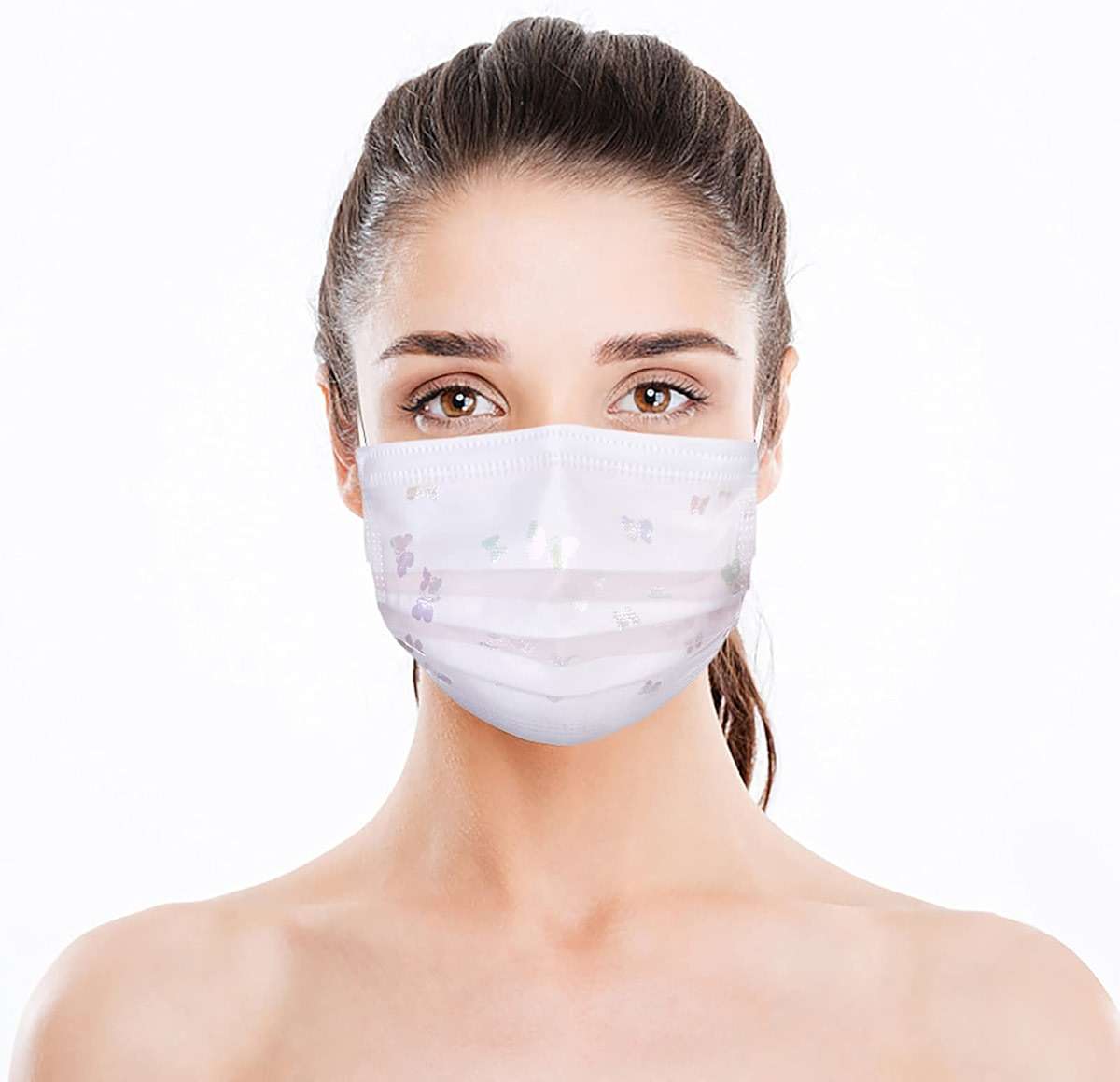 50 Pcs 4 ply Disposable Face_Masks for Adult Non-Woven Fabric White Lace Floral - Sequin Net Yarn Flowers Pattern Suitable for Holiday Home and Outdoor - Image 9