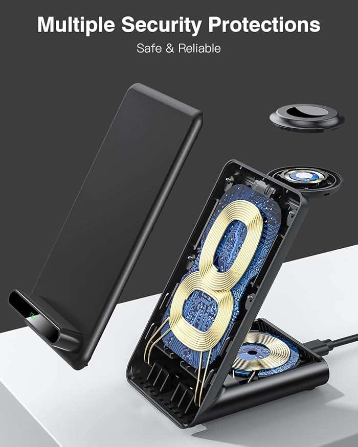 Wireless Charging Station,3 in 1 Charging Stand Made for Apple Watch Ultra 11 10 9 8 7 6 SE 5 4 3,Fast Wireless Charger Made for iPhone 17/Air/16/15/14/13/12,for AirPods Pro(with Adapter) (Black) - Image 5