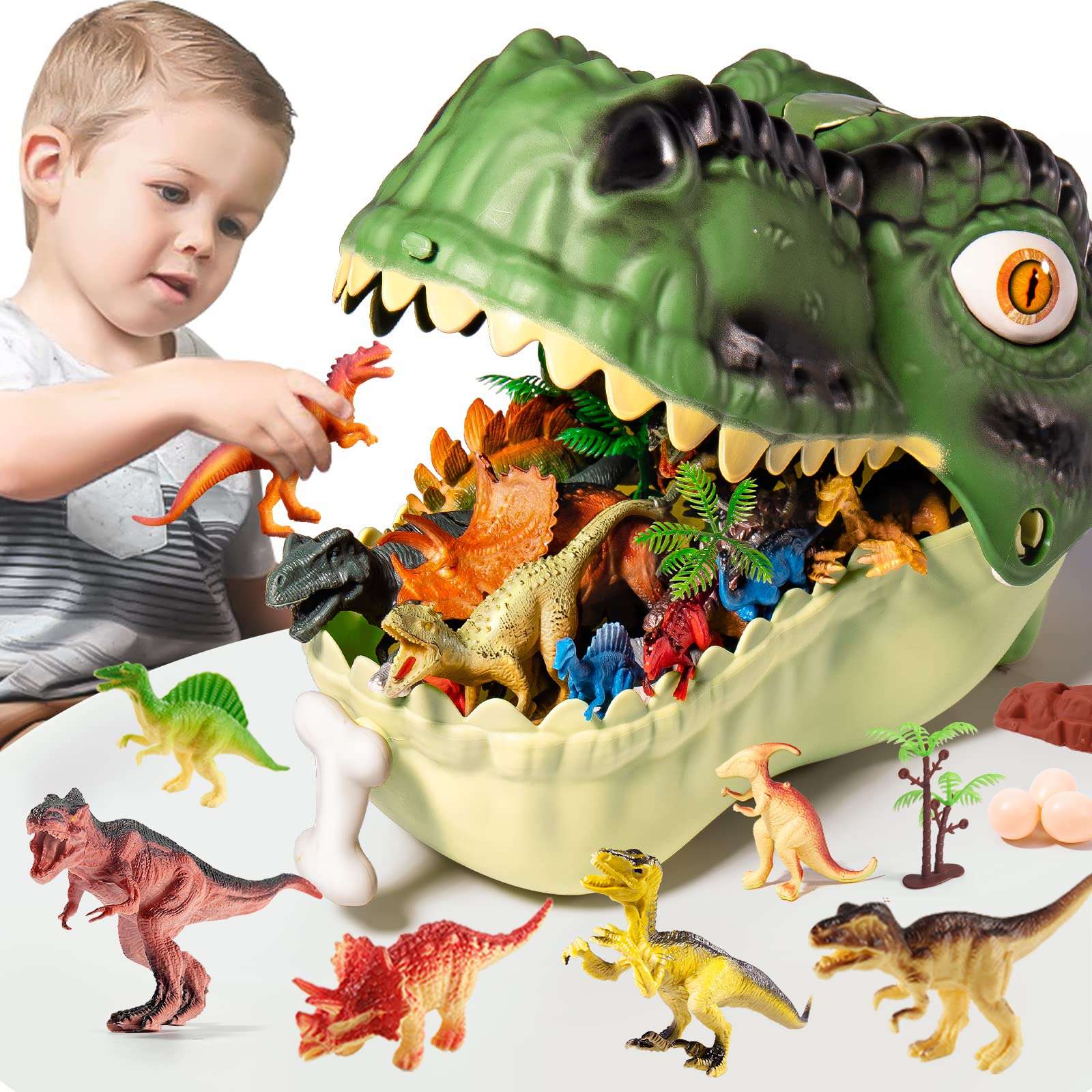RISUNTOY Dinosaur Toys for Kids 3-5,45PCS Realistic Jurassic Dinosaurs Figures with Eggs&Trees&Fence Playset to Create a Dino World,Educational Figures, Great Gift for Toddler Boys & Girls - Image 1