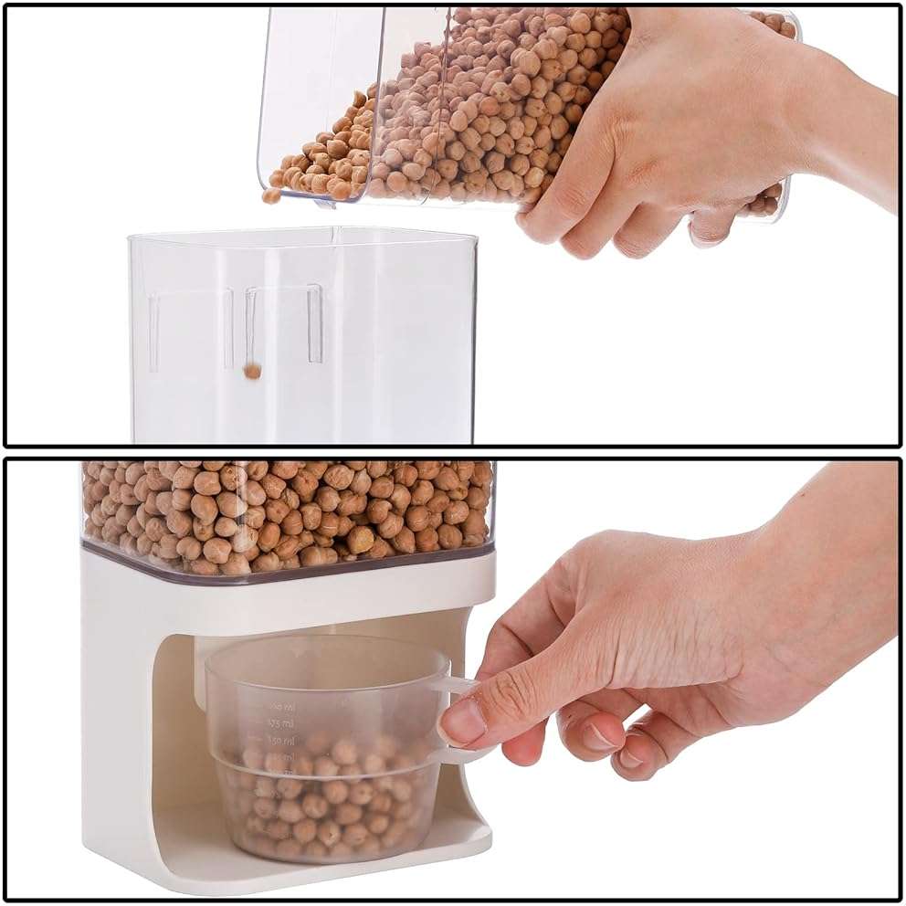 AVLA Rice Dispenser, Wall-Mounted Laundry Detergent Container, Cereal Dry Food Storage Bucket with Measuring Cup, Kitchen Grain Organizer with Lid, BPA-Free, for Beans, Laundry Scent Bead, Pet Food - Image 4
