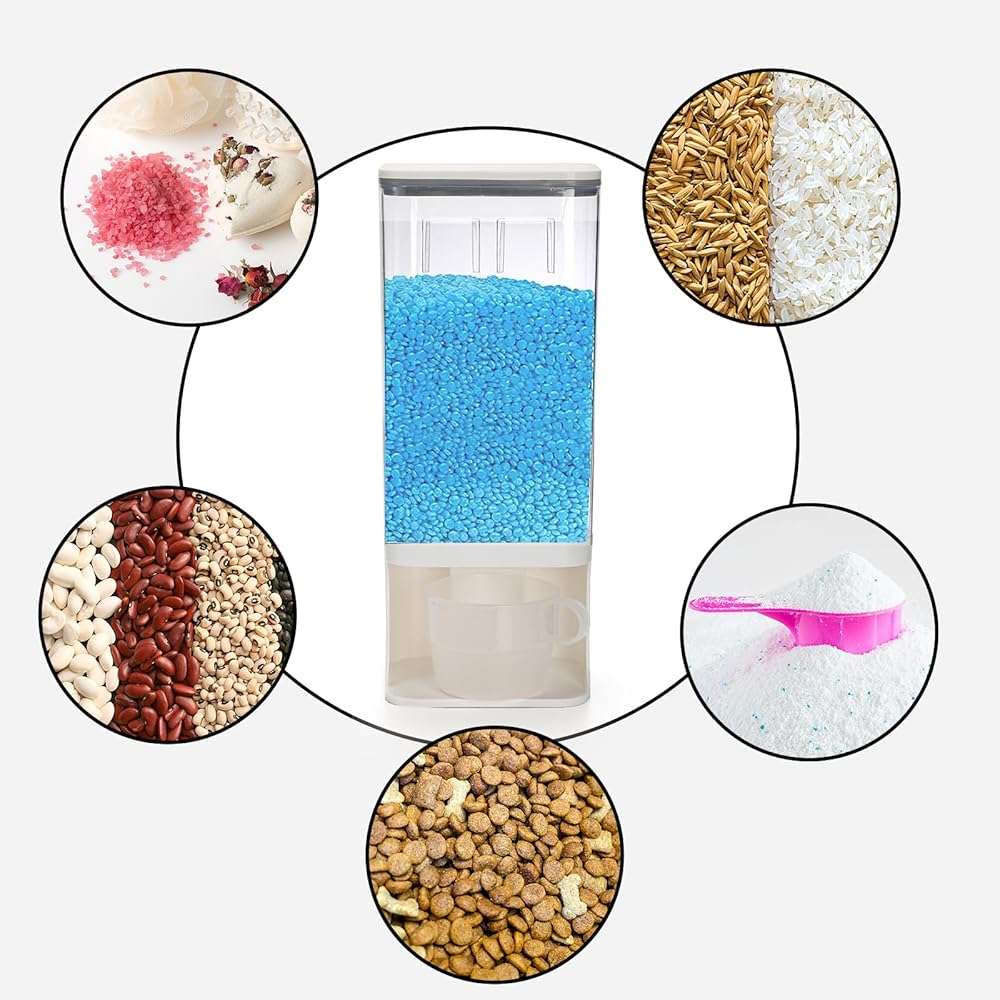 AVLA Rice Dispenser, Wall-Mounted Laundry Detergent Container, Cereal Dry Food Storage Bucket with Measuring Cup, Kitchen Grain Organizer with Lid, BPA-Free, for Beans, Laundry Scent Bead, Pet Food - Image 7