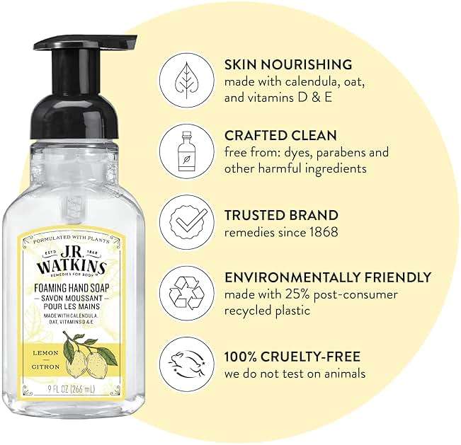 J.R. Watkins Foaming Hand Soap with Pump Dispenser, Moisturizing Foam Hand Wash, Alcohol-Free, Cruelty-Free, Citron, 9 fl oz, 3 Pack - Image 2