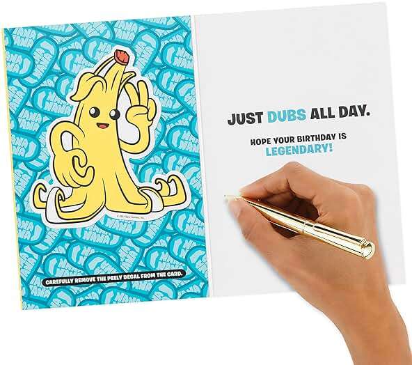 Hallmark Fortnite Birthday Card for Kids with Decal (Peely) - Image 6