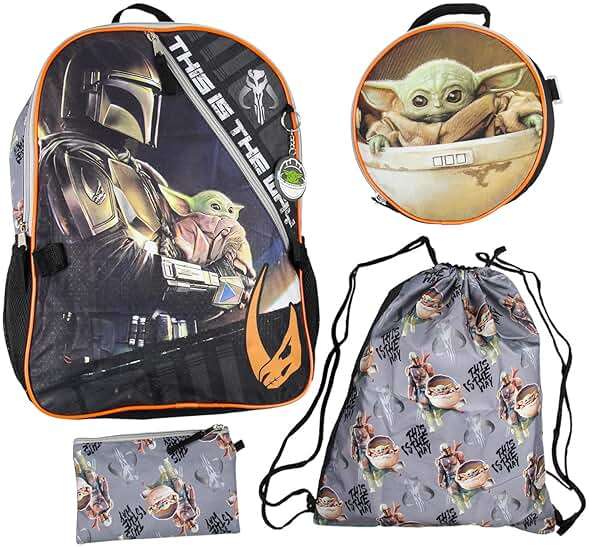 Bioworld The Mandalorian Grogu Baby Yoda This Is The Way 5 Piece 16" Backpack Lunch Bag Mega Set - Image 1