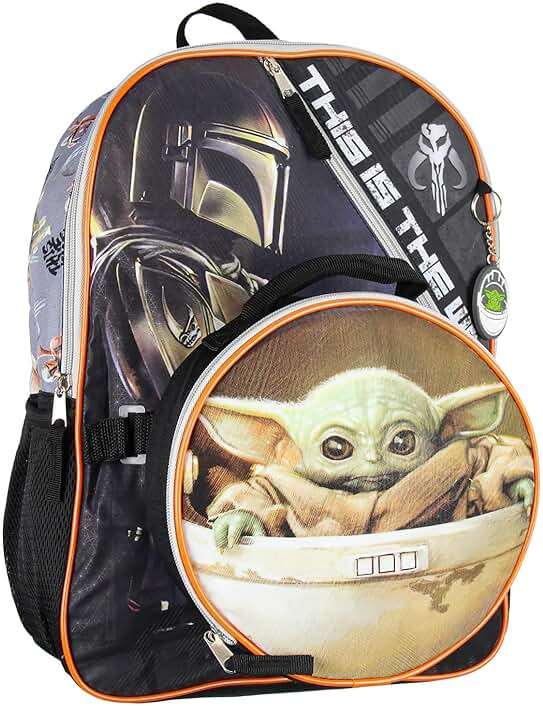Bioworld The Mandalorian Grogu Baby Yoda This Is The Way 5 Piece 16" Backpack Lunch Bag Mega Set - Image 2