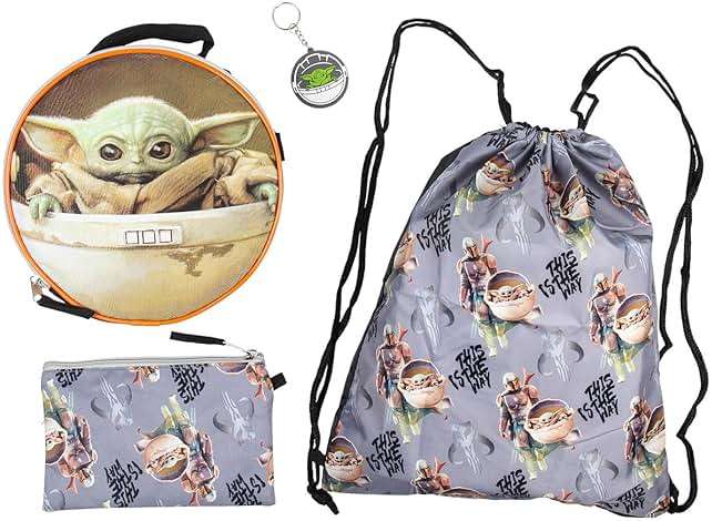 Bioworld The Mandalorian Grogu Baby Yoda This Is The Way 5 Piece 16" Backpack Lunch Bag Mega Set - Image 4
