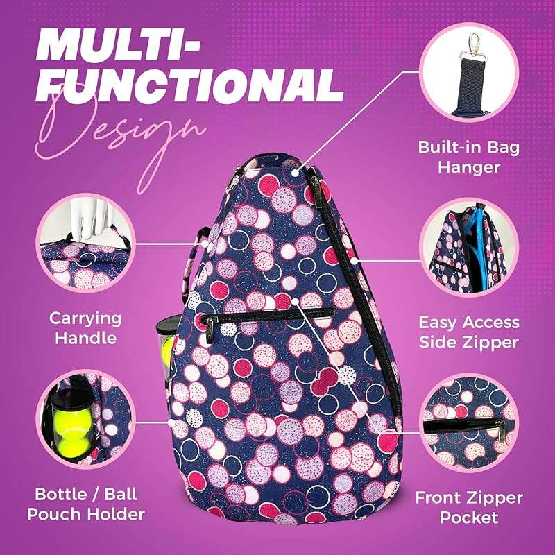 Womens Tennis Backpack - Taboo Fashions Ladies Tennis Bag Holds Two Racquets, Padded Straps and Side Carry Handle - Image 3