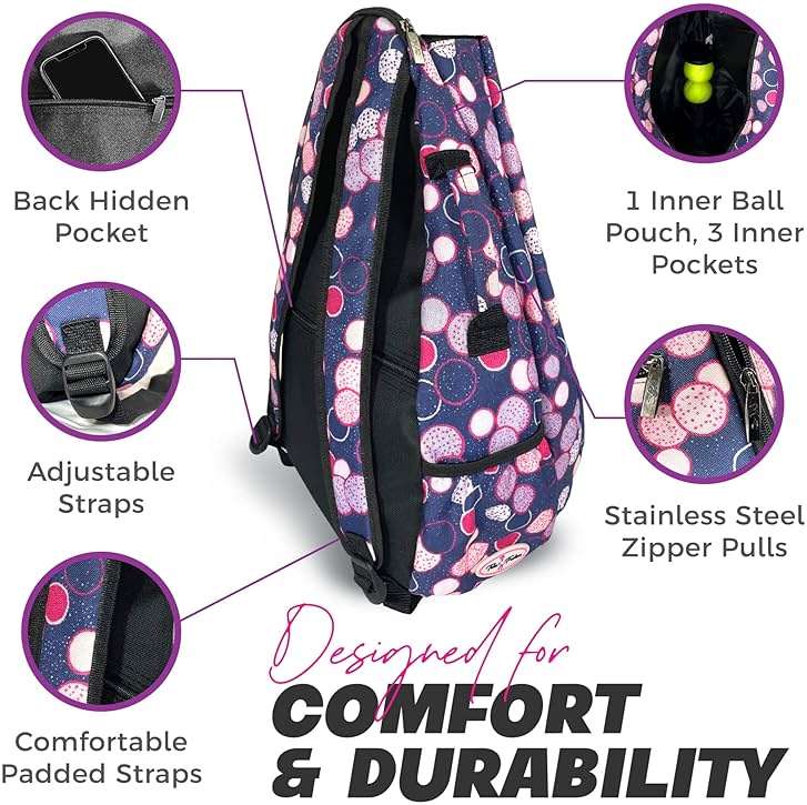 Womens Tennis Backpack - Taboo Fashions Ladies Tennis Bag Holds Two Racquets, Padded Straps and Side Carry Handle - Image 5